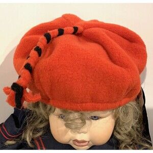 Avalanche Girls Red Fleece Beret Newsboy Hat Sz Small Braided Tassel VTG New